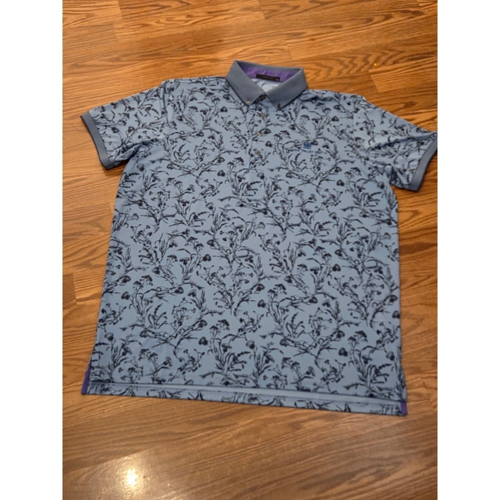 Greyson Golf Polo Shirt Mens‎ XL Blue Botanical Thistle Ojai Valley Inn Stretch